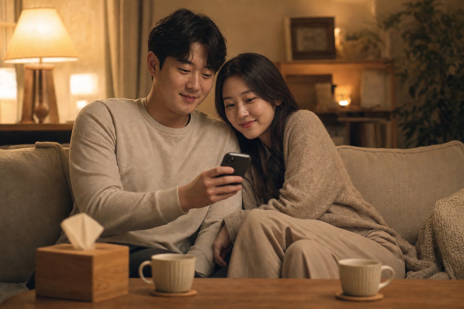 다툰 뒤 마주 앉아 다시 대화를 시작하는 한국-베트남 부부